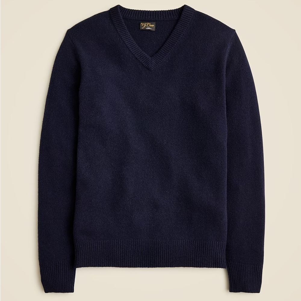 J crew Relaxed midweight cashmere V-neck sweater navy abyss